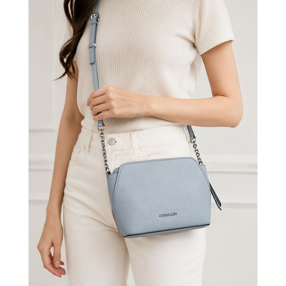 Calvin Klein Light Blue Crossbody Bag Chain Strap Faux Leather Purse